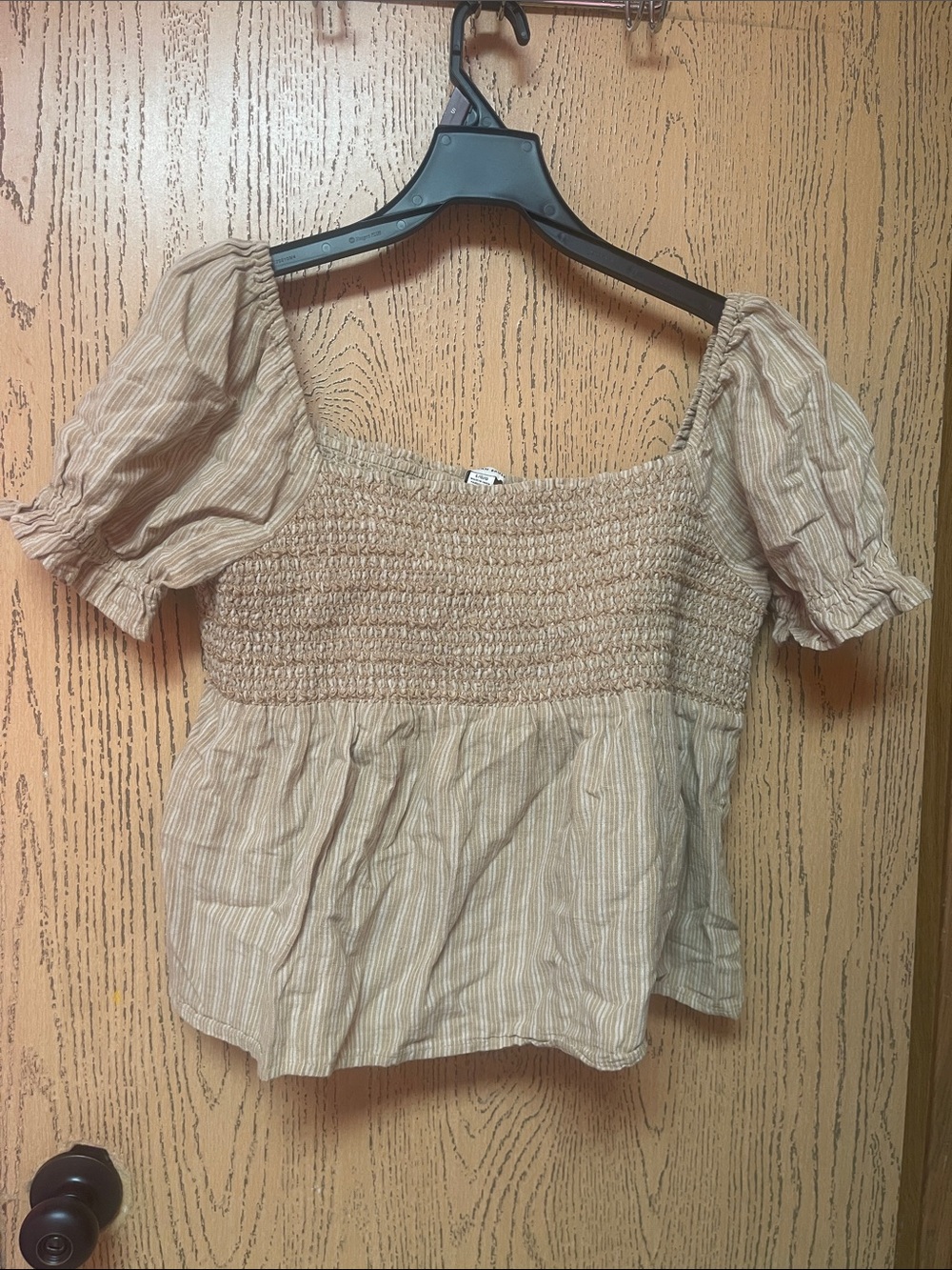American Eagle Outfitters Neutral Beige Smocked Peasant Blouse